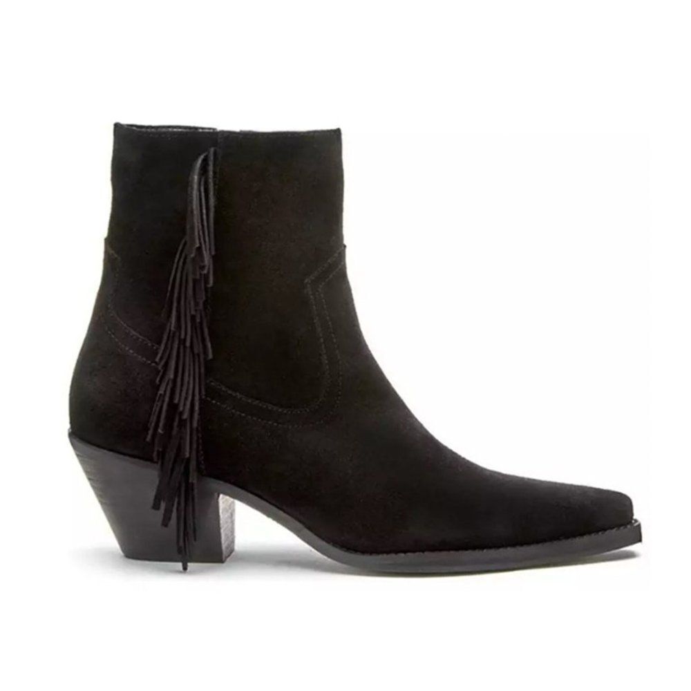 Coconuts By Matisse Booties Ankle Fringe Jane Black Suede Heeled Boots Casual